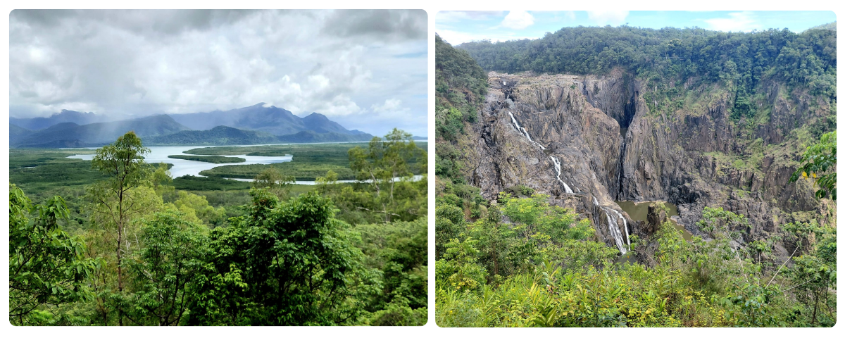 Panoramatický výhled na oblast Cairns a tropickou krajinu severního Queenslandu.