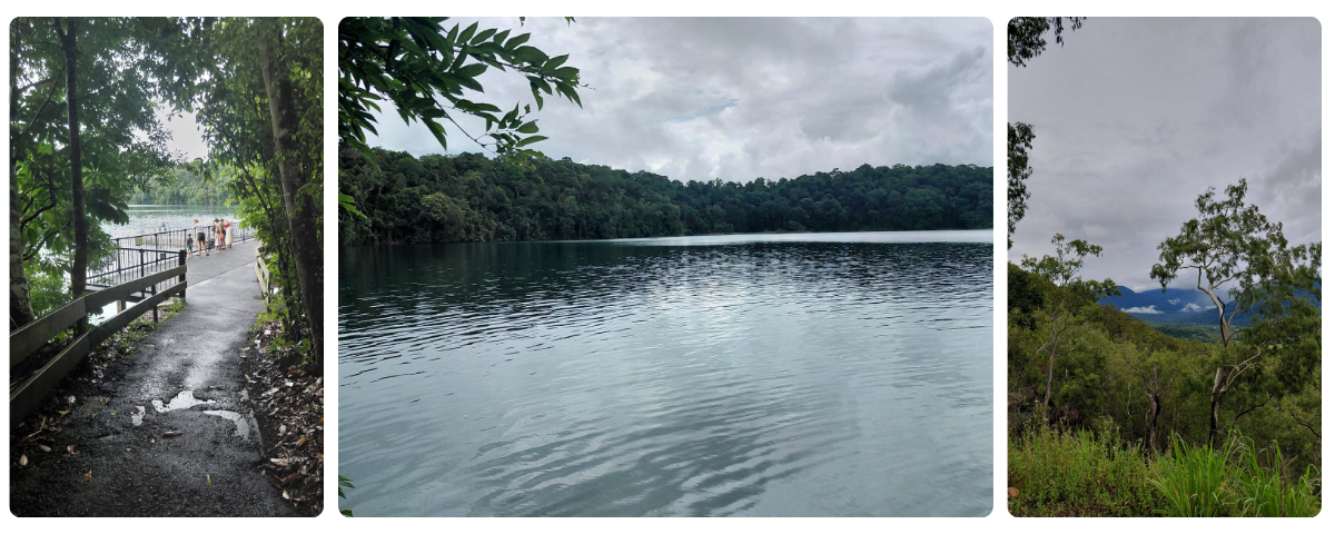 Sladkovodní jezero v tropické krajině u Cairns s výskytem krokodýlů.